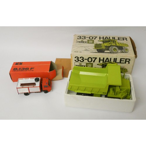 344 - Eight boxed model JCB's, lorries, excavators etc, (see condition report for models) - boxes as found