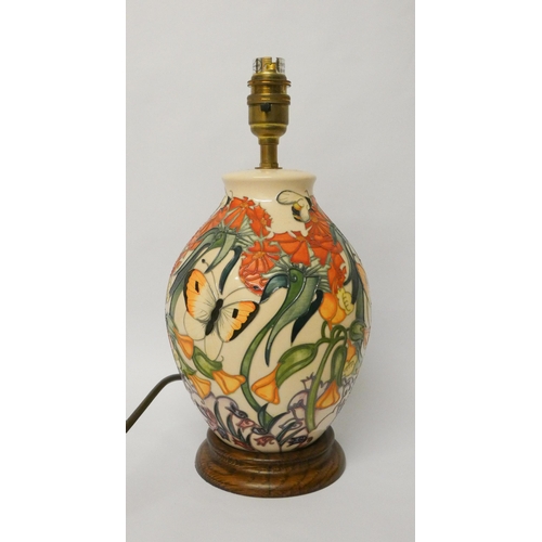 204 - A modern Moorcroft butterfly and bee decorated lamp base