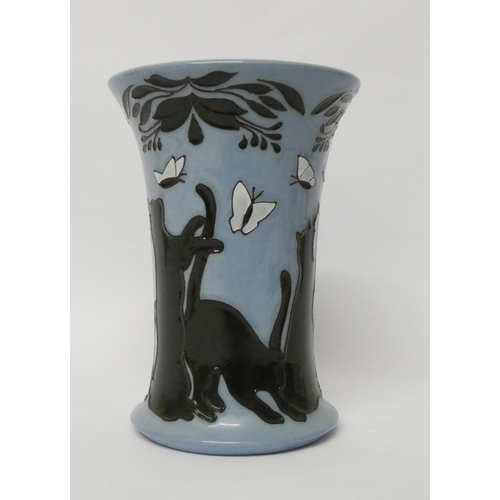 209 - A Moorcroft vase decorated with The Lucky Black Cat pattern, designed by Paul Hillditch, dated 2014