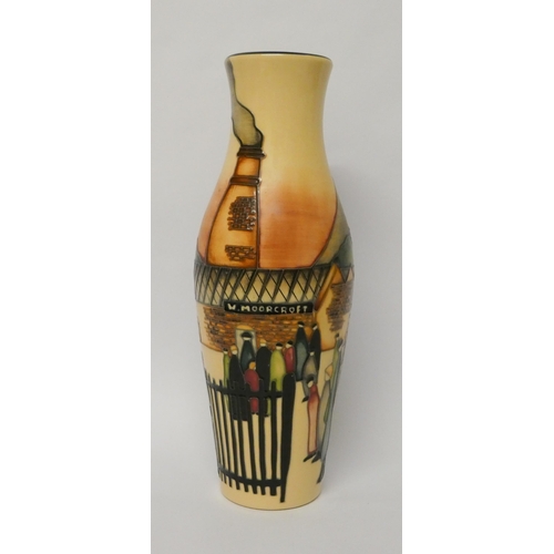 212 - A Moorcroft Trial limited edition vase decorated with Scenes from the Potteries with Lowry style fig... 