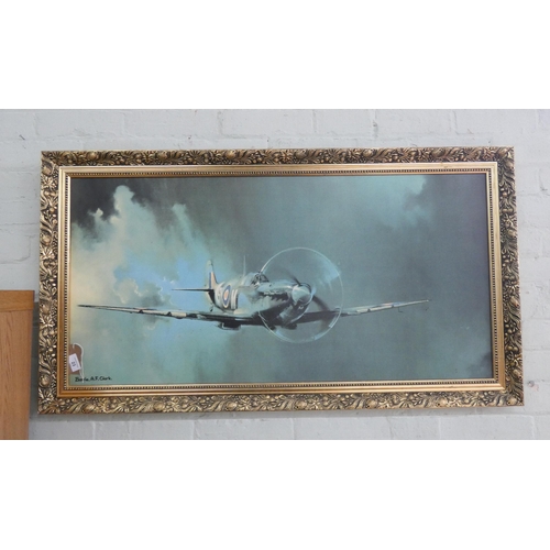 23 - Gilt framed print of Spitfire by Barry Clarke