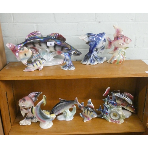 24 - Eleven assorted vintage china lustre fish ornaments