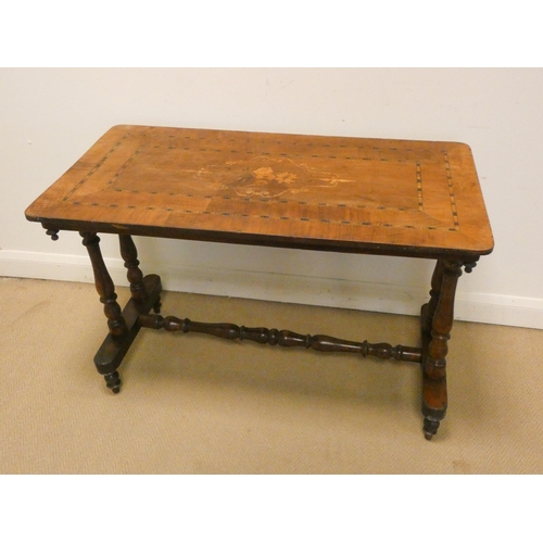 295 - A Victorian inlaid walnut stretcher style centre table, 3'6 X 22