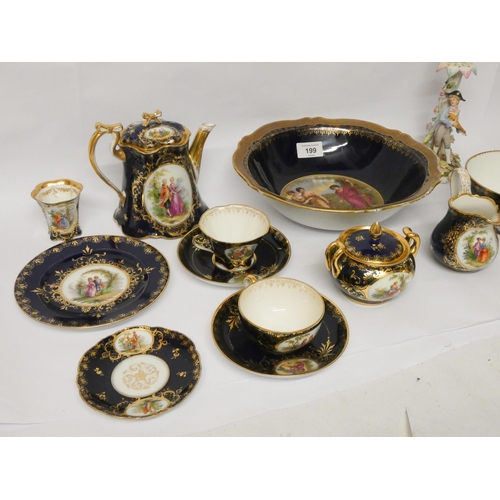 199 - A Dresden coffee service together with three different shaped cabinet cups and saucers, slop bowl an... 