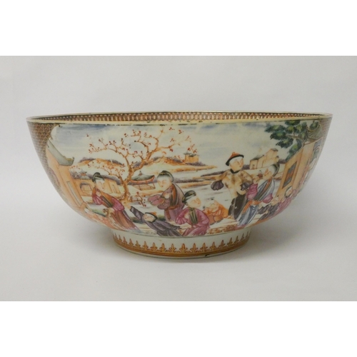 223 - A 19th century Chinese Famille Rose bowl decorated with village scenes, 12