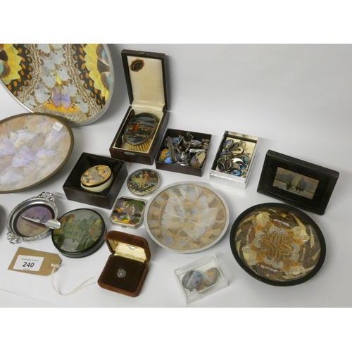 240 - Large collection of vintage butterfly wing set pin trays, coasters and jewellery