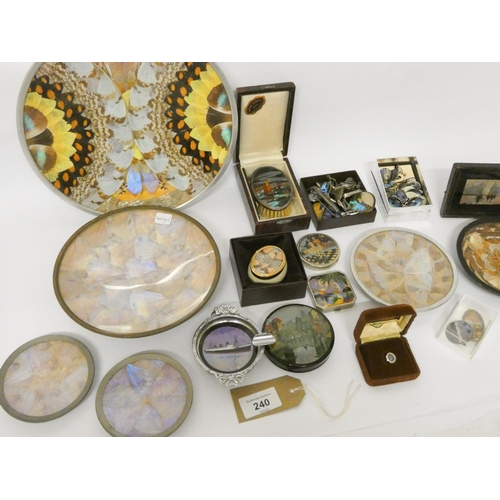 240 - Large collection of vintage butterfly wing set pin trays, coasters and jewellery