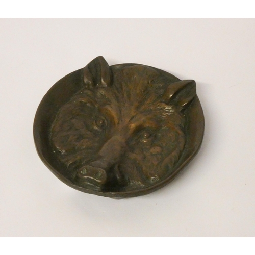 241 - French bronze pin or ashtray cast in relief with a boar's head