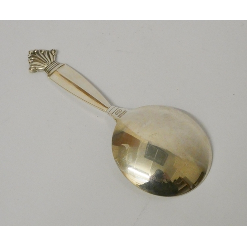 656 - Georg Jensen - a Danish silver acanthus pattern tea caddy spoon, designed by Johan Rohde, 1923, mark... 