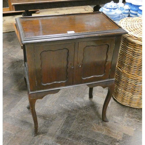 130 - A small mahogany cupboard fitted two doors on cabriole legs, 2' wide