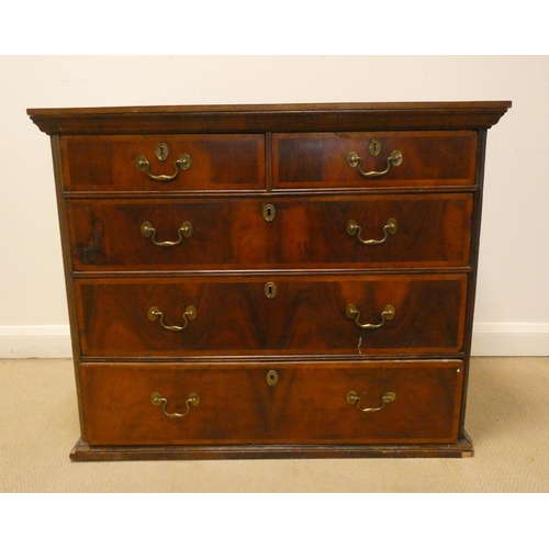 180 - A Georgian mahogany chest tallboy top fitted three long and two short drawers with brass fall handle... 