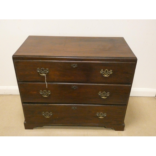 189 - A Georgian mahogany chest of three long drawers with brass fall handles, 3'3 wide