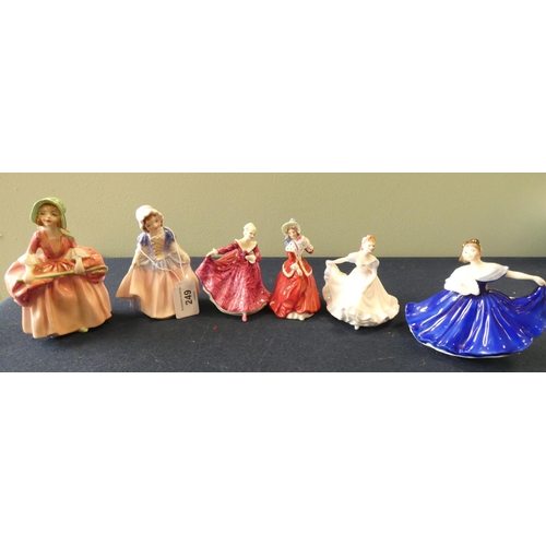 249 - A collection of six Royal Doulton small lady figures to include 'Dinky Do', 'Bo Peep', 'Christmas Mo... 