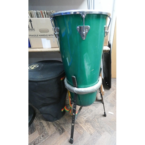 424 - A Luen soft skin kettle drum on stand together with a Stag kettle drum in carrying case