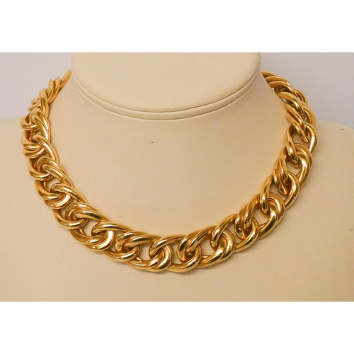 535 - 18ct yellow gold wide curb link necklace, hallmarked 18ct gold , 42 cms long, 18mm wide. 105.4g