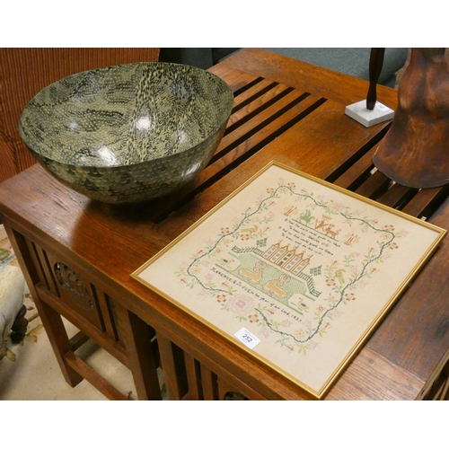 252 - An unusual papier mâché hand painted bowl decorated with a snakeskin design, together with a 20th ce... 