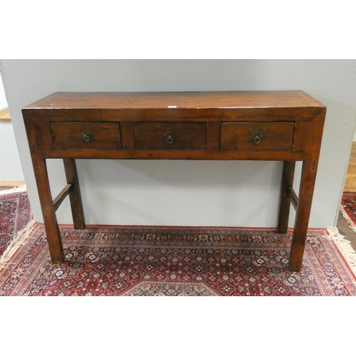 317 - A vintage Chinese altar or serving table fitted three drawers, 4'6 wide