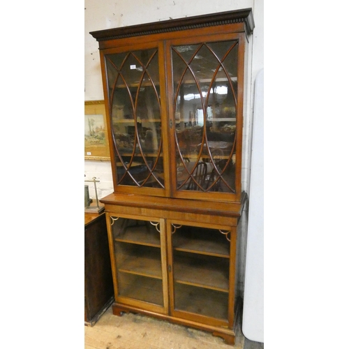 177 - A late Victorian lattice mahogany glazed china display cabinet fitted four doors, 38