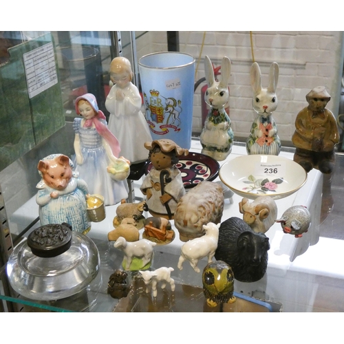 236 - Royal Doulton figures - Bedtime & Wendy, Beatrix Potter Beswick pig Mrs Pettitoes and other pieces o... 