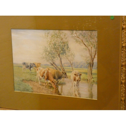 344 - William Sidney Cooper (1854–1927: A pair of watercolours, pastoral scenes, 'Cows grazing near Canter... 