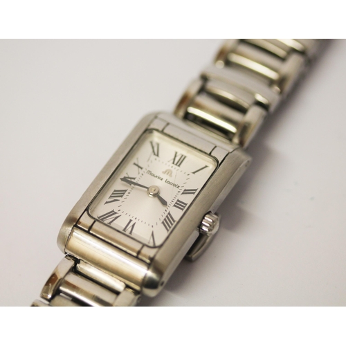 604 - Maurice Lacroix ladies stainless steel tank style wristwatch, with box and spare links