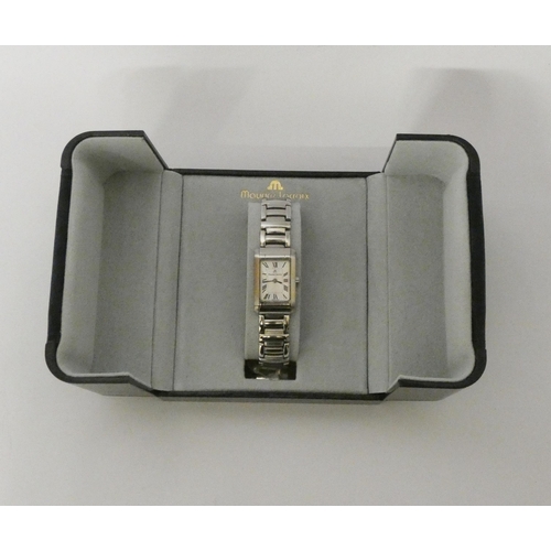 604 - Maurice Lacroix ladies stainless steel tank style wristwatch, with box and spare links