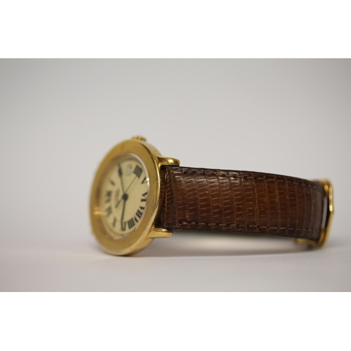 615 - Cartier Ronde Must De Cartier quartz wristwatch, 36mm silver gilt dial, with brown leather strap and... 