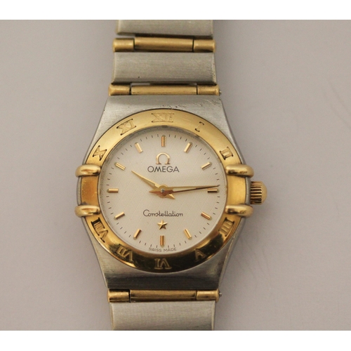 616 - Omega ladies 18ct yellow gold and stainless steel Constellation wristwatch 22mm dial