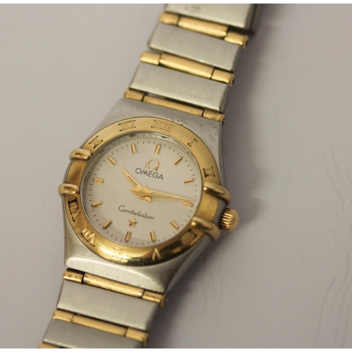 616 - Omega ladies 18ct yellow gold and stainless steel Constellation wristwatch 22mm dial