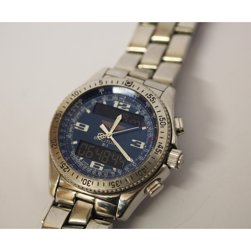 620 - Breitling B1 Professional Dual Time quartz wristwatch, stainless steel with blue dial, 44mm 303092 A... 