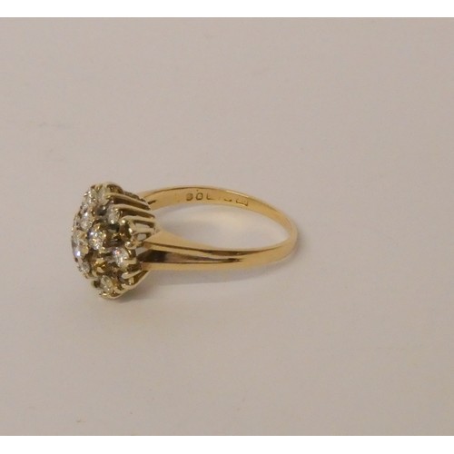 640 - A 9ct gold diamond cluster ring, size L, weight 2.6g -  several diamonds missing