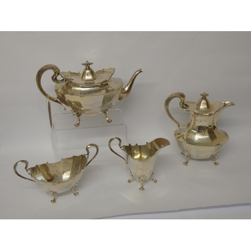 676 - A Scottish silver four piece tea service,  1920's, John Alexander Fettes, Glasgow, retailed  by Bood... 