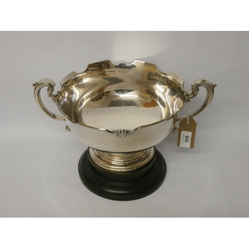 556 - A large silver presentation twin handled rose bowl, Selsdon Park Ladies Golf Club, Birmingham hallma... 