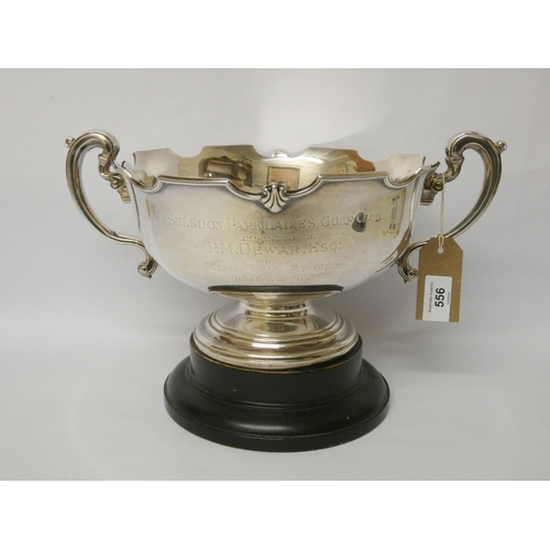 556 - A large silver presentation twin handled rose bowl, Selsdon Park Ladies Golf Club, Birmingham hallma... 