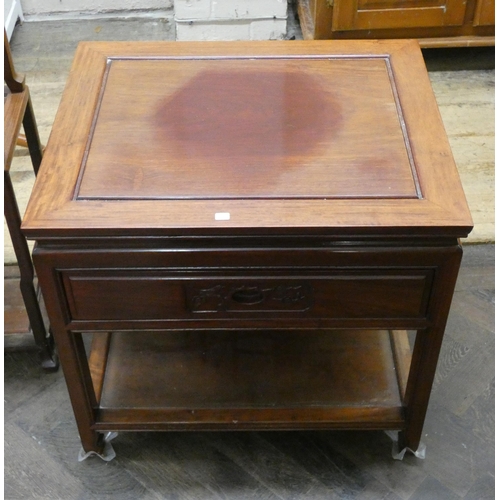 40 - A two tier Chinese hard wood coffee or occasional table, fitted one drawer