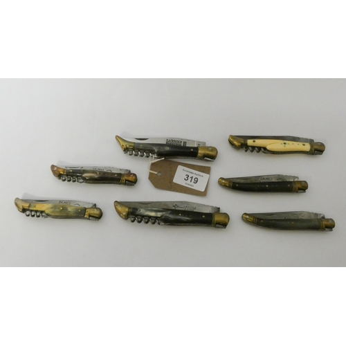 319 - A collection of vintage Laguiole pen knives