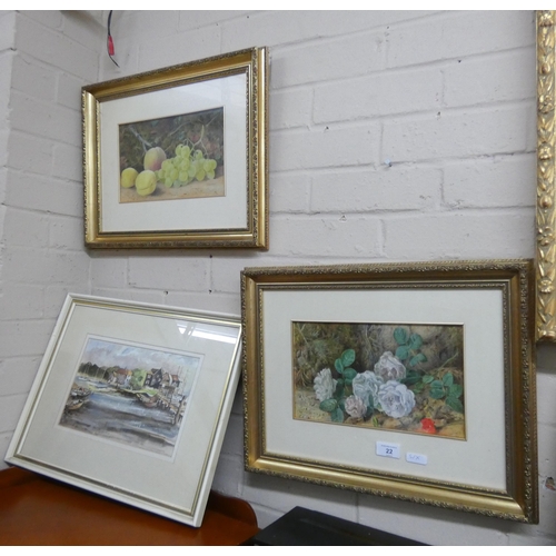 22 - A pair of gilt framed still life watercolours of fruit and flowers by Alfred Gordon Finlayson, one o... 