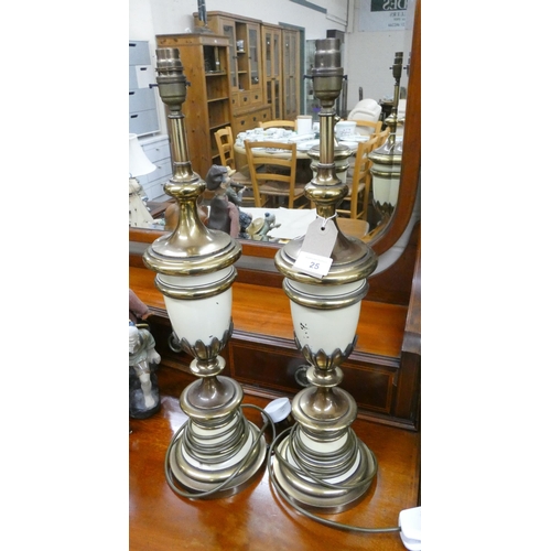 25 - A pair of Victorian style brass and marble effect table lamps, 23