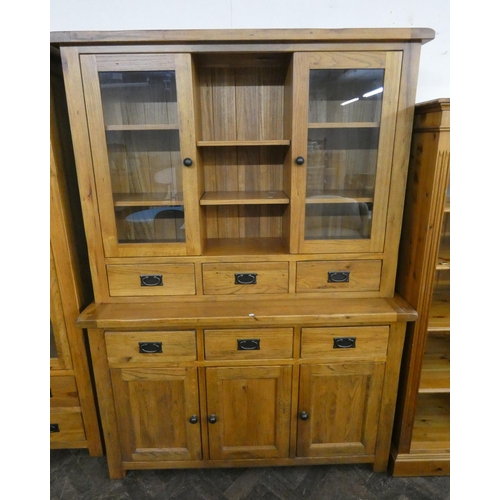 3 - Top quality light oak bookcase or dresser cabinet with glazed and shelf back, fitted three drawers, ... 