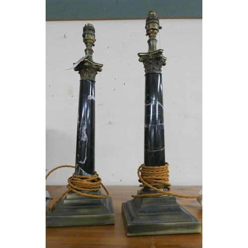 7 - A pair of tall brass and marble table lamps, 19