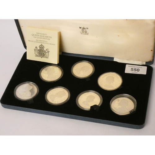 550 - A Queen Elizabeth The Queen Mother 80th Birthday proof commemorative crown coin set, containing seve... 