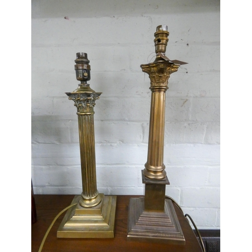 21 - Two Corinthian column brass candlestick style table lamps