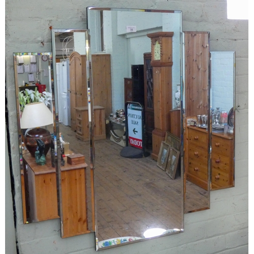 35 - A modern Art Deco five section bevelled frameless mirror