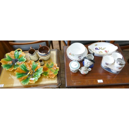 46 - Three leaf shaped dishes and three Devon ware jugs, various piece of Worcester Evesham, miniature Ca... 