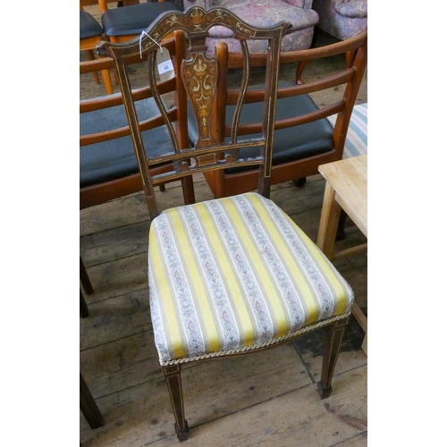 48 - An Edwardian inlaid rosewood occasional chair with striped upholstered seat