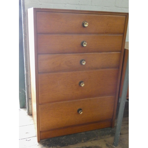 5 - A modern teak long low sideboard style chest of six drawers and a matching tallboy chest of five dra... 