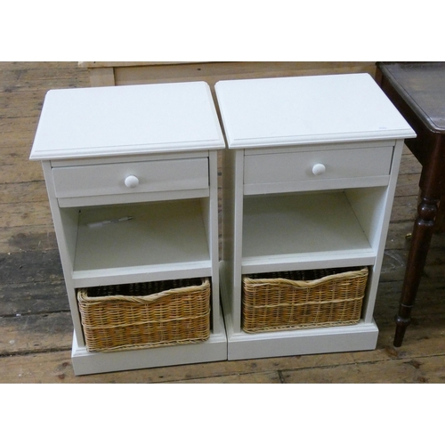 52 - A pair of modern white bedside cabinets each fitted drawer and pull baskets