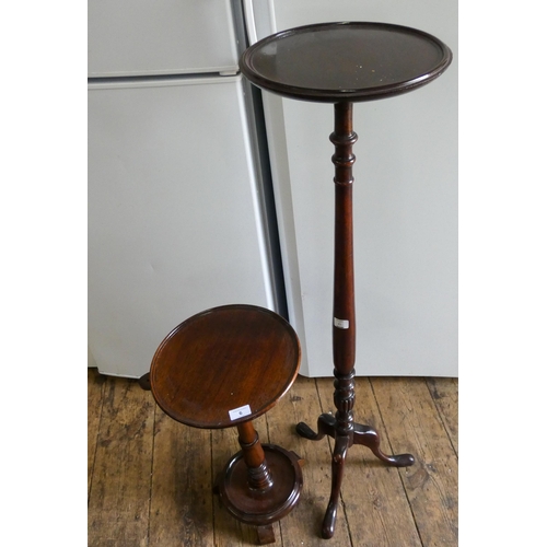 6 - A tall mahogany bust or plant stand on tripod base and a mahogany wine table on pillar and platform ... 