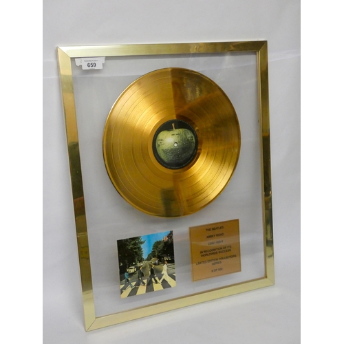 659 - The Beatles Abbey Road limited edition gold disc. Serial number CDG1-020-6, Number 6 of 500