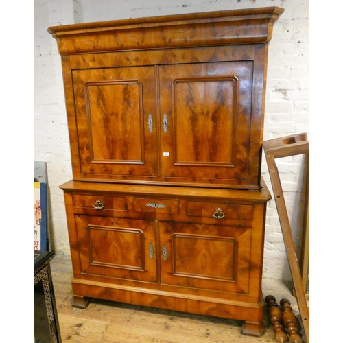 150 - A 19th century French chestnut buffet cabinet with cabinet and shelves over, three drawers and cupbo... 